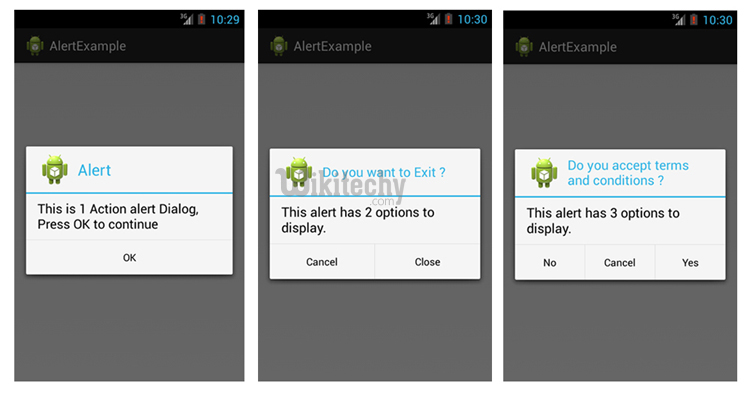  alert dialog box various options