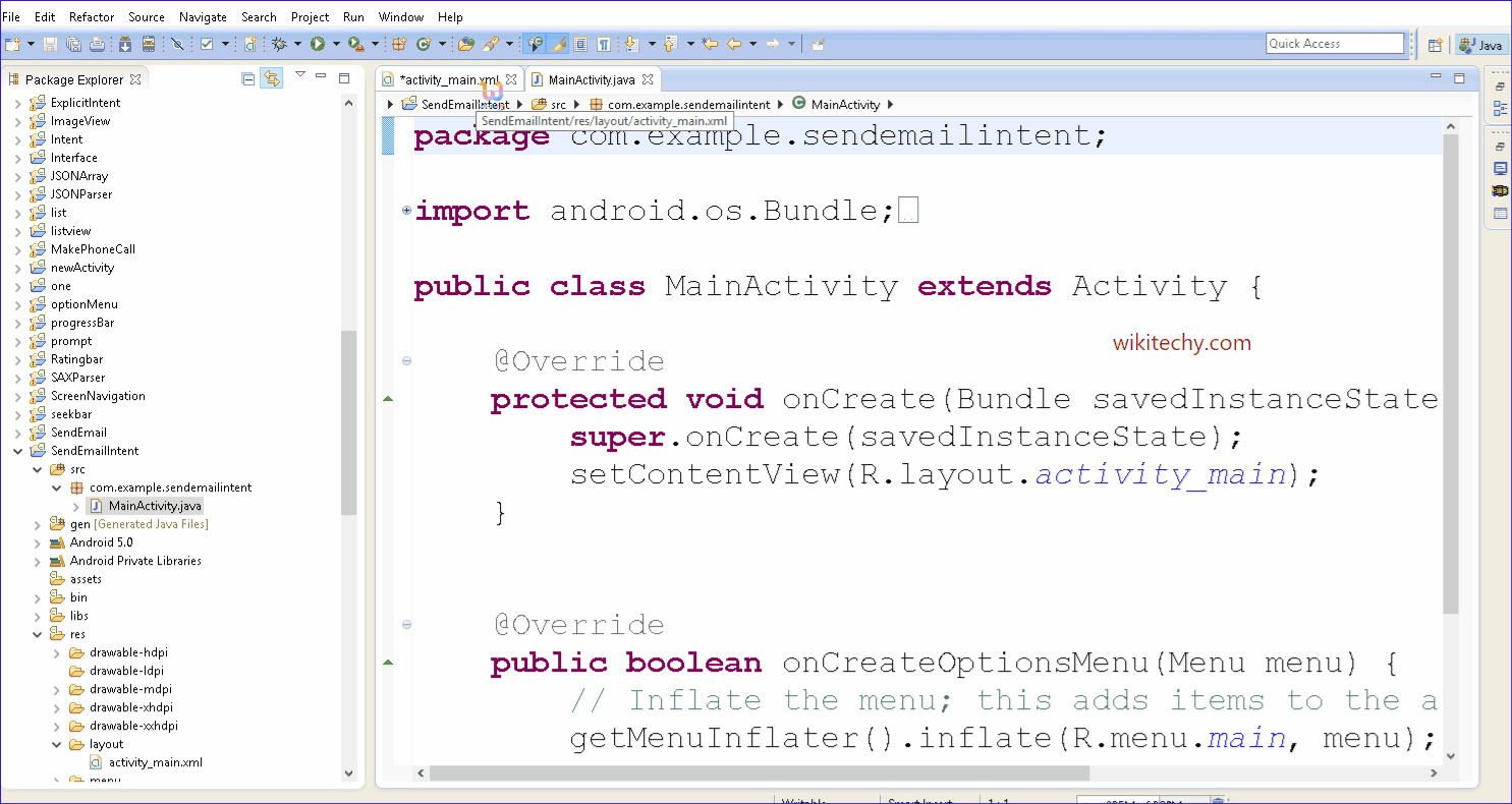 Android send email intent