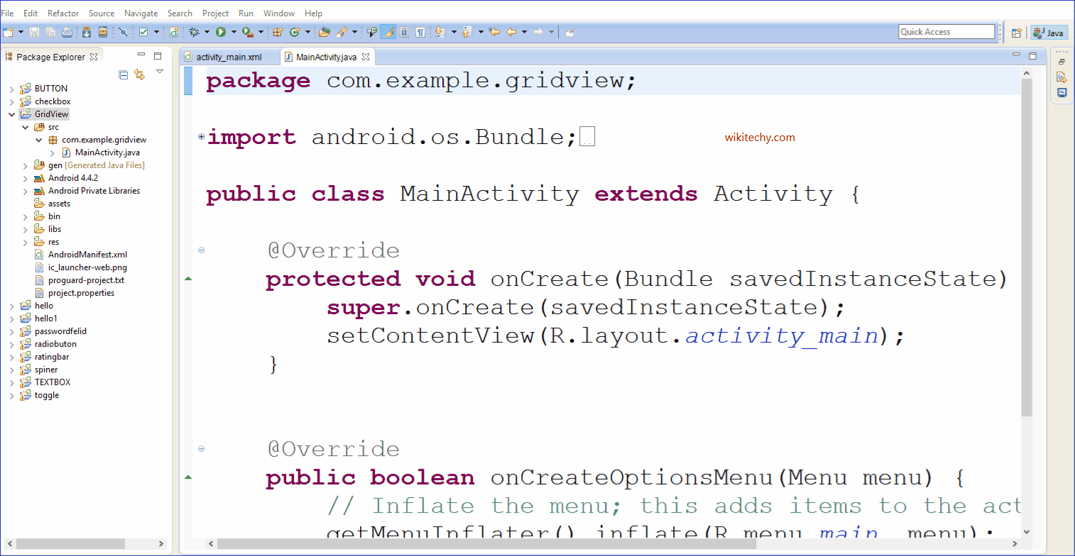 Gridlayout android example