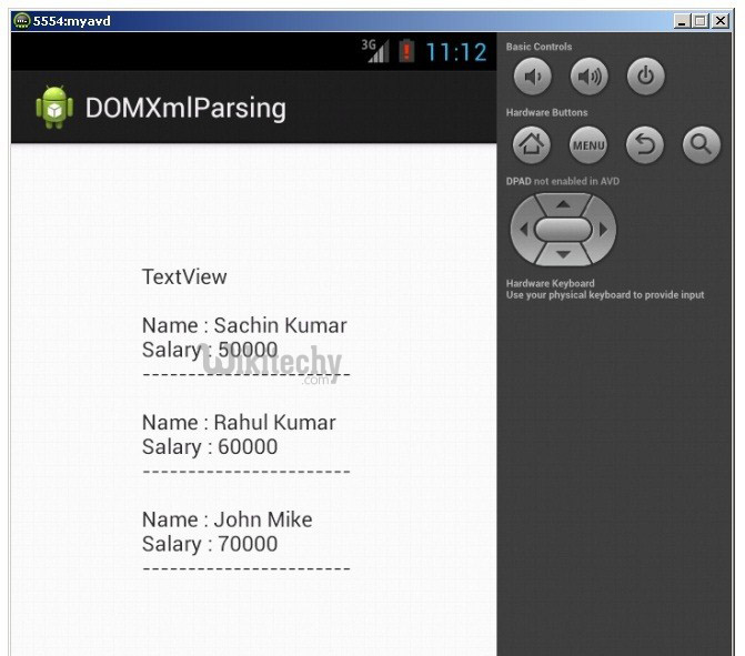  output of xml parser
