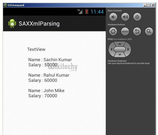  output of sax parser