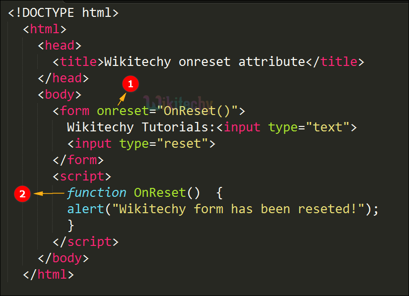onreset  Attribute Code Explanation