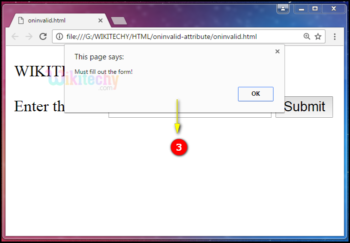 oninvalid Attribute Tag Output