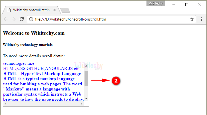 onscroll Attribute Tag Output