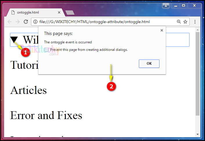 ontoggle Attribute Output