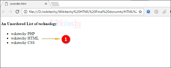 Output for <ul> tag