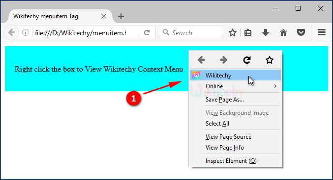 output for context menu menuitem tag
