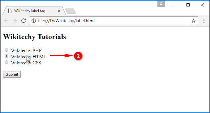 output for label tag toggles radio button