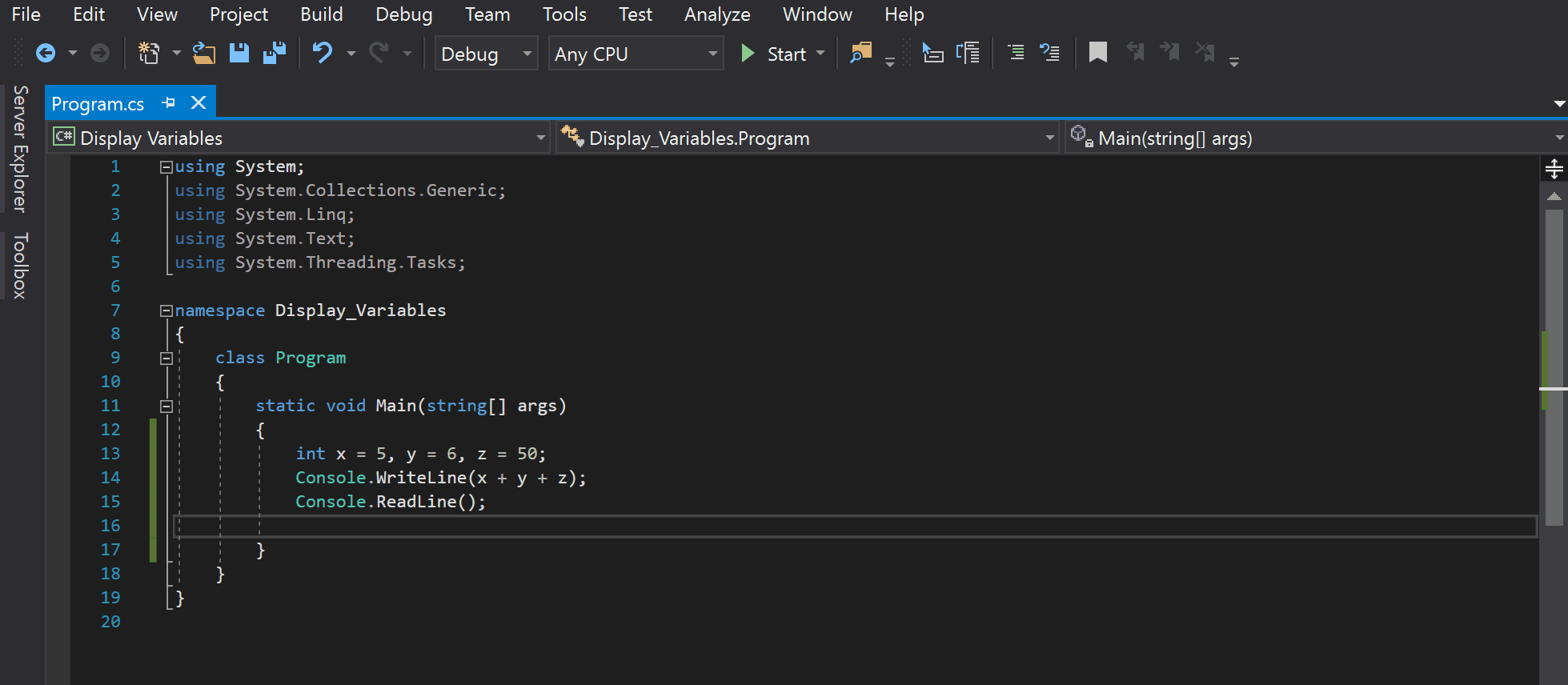  C# Display Variable 