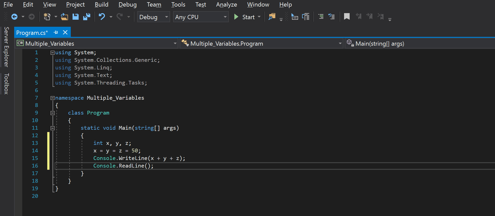  C# Multiple Variable 