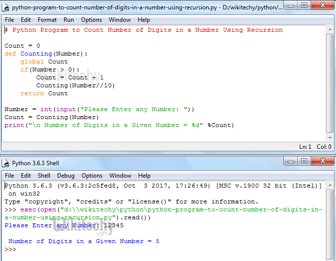 Python Program to Count Number of Digits in a Number Using Recursion