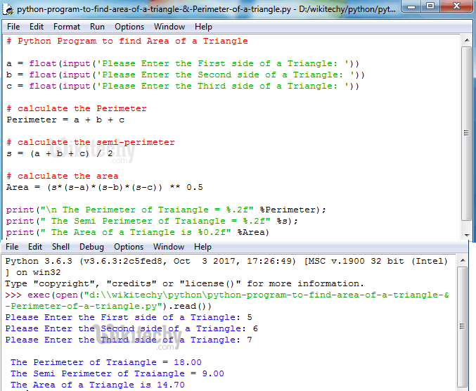  Python Program to find Area of a Triangle & Perimeter of a Triangle