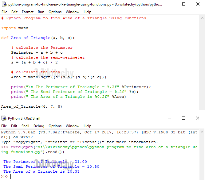 Python Program to find Area of a Triangle using functions