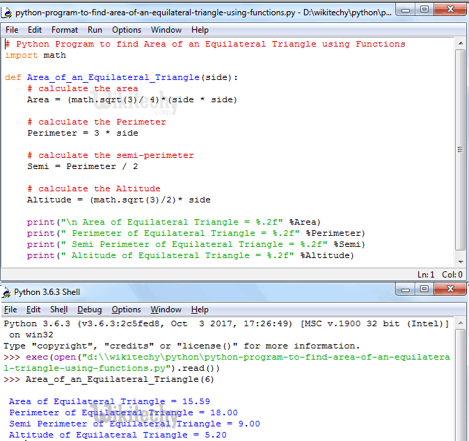  Python Program to find Area of an Equilateral Triangle using functions