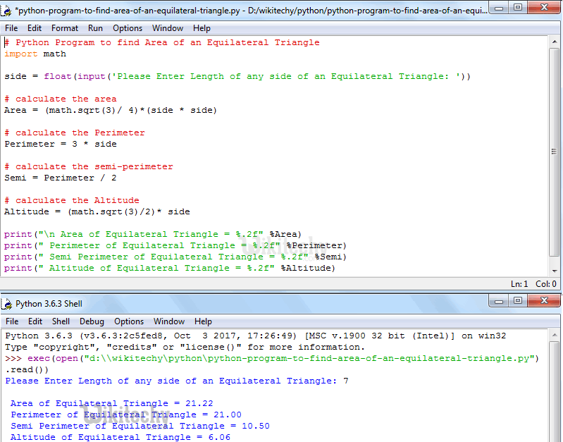  Python Program to find Area of an Equilateral Triangle